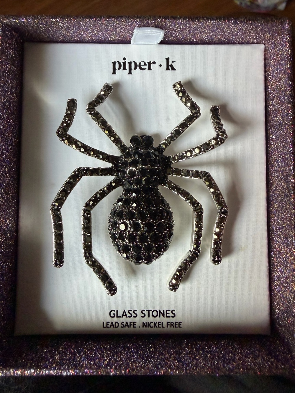 Halloween Girls!!! HUGE Piper Silver & Black Spider Brooch - So Cute for Fall!!